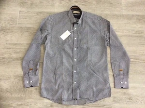 MENS CAVANI BUTTON DOWN COLLAR DRESSY SHIRT BLUE & BLACK SIZE M  - Picture 1 of 1