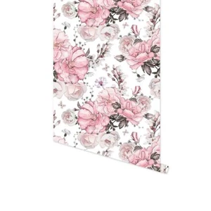 Pink Peony Floral Peel and Stick Removable Wallpaper Self-Adhesive Wallpaper#163 - Picture 1 of 10