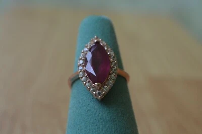 Кольцо из розового золота 14 карат с рубином/цирконом премиум-класса из ниассы и чистого серебра 2,70 карата размер 6 - Изображение 1 из 4