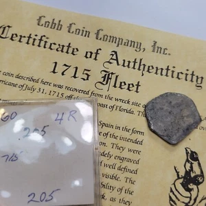 1715 FLEET SHIPWRECK Cob 4 Reales Mexico Scarce Type w/ Cobb COA & Tag *J4 - Picture 1 of 5