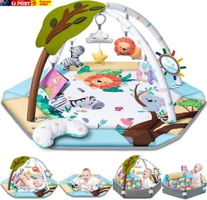 Baby Gym Play Mat, 8-In-1 Tummy Time Mat & Ball Pit with 6 Toys, Washable Baby A - Picture 1 of 7