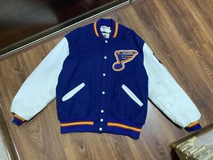 Vintage DeLong St. Louis NHL Blue Wool Leather Varsity Jacket Size XL - Picture 1 of 17
