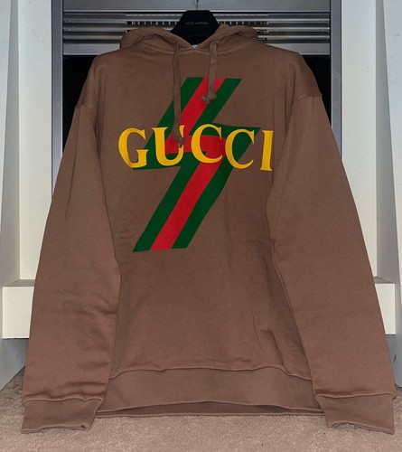 Felpa con cappuccio 100% autentica GUCCI logo Web Lightning in cotone maglia taglia:M