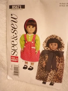 See & Sew B5671 Doll Clothes Cape Jumper Shirt 18" Inch fits American Girl - Picture 1 of 4