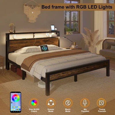 Bed Fame Full/Queen/King with Wooden Storage Headboard and Charging Station - Image 1 of 4