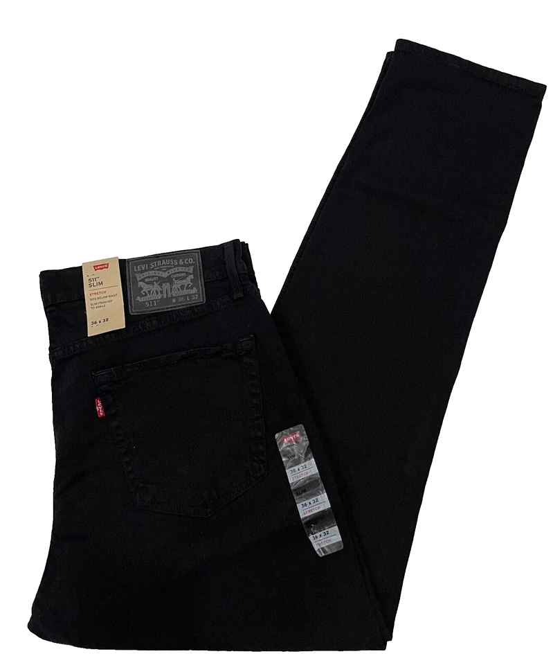 Levi's Mens 511 Slim Fit Low Rise Jeans Black Stretch Size 36 X 32
