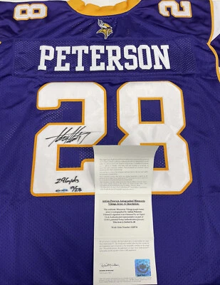 Camiseta Adrian Peterson UDA Autografiada Vikings Auténtica Con Inscripción/28 Foto 1 de 4