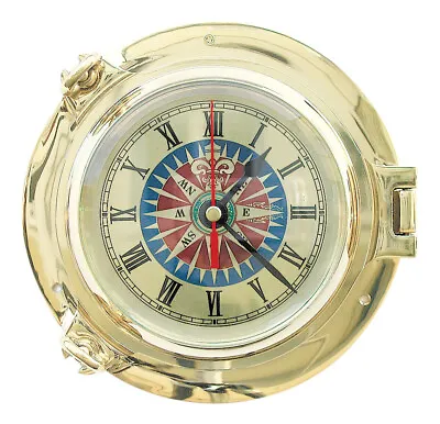 Bullaugen-Uhr Mit Windrosenzifferblatt Nautik Messing Ø=18cm Sea4You • 307.90€