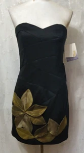 New JESSICA MCCLINTOCK Size 10 Strapless Dress LBD Prom Formal Lined Black/Gold - Picture 1 of 6