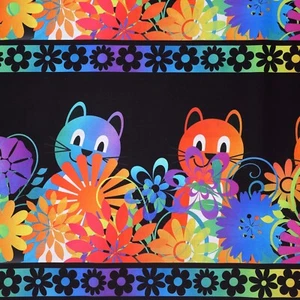 100% Cotton Fabric - In The Beginning, PAWsitivity large cat border panel stripe - Picture 1 of 4