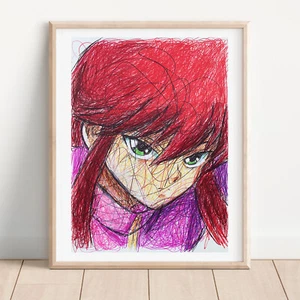 Youko Kurama Kugelschreiber Druck, Yu Yu Hakusho Kunst Poster - Bild 1 von 3