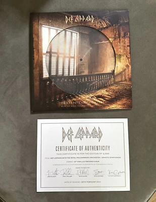 DEF LEPPARD DRASTIC SYMPHONIES LP VINYL PICTURE DISC AUTOGRAPHED SIGNED COA - Image 1 of 4
