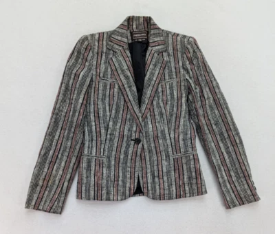 Haberdasher Vintage 70s Women's Blazer Jacket Size 7/8 Gray Striped Linen Blend - Image 1 of 4
