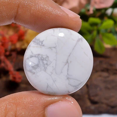 Natural Howlite Loose Gemstone 30 Ct. Round Artisan Cabochon 24X24X5 mm - Image 1 of 4