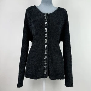 Vintage 90s April Cornell Womens Large Chenille Black Cardigan  Sweater - Picture 1 of 5