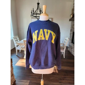 Vintage 90s Navy Crewneck Sweatshirt College Graphic Blue Large Double Sided - Bild 1 von 10