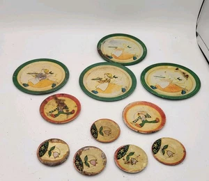 Vintage Tin Plates W/ Clown, Flower, & Girl (Has Flaws) - Picture 1 of 24