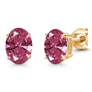 14K Yellow Gold Red Zirconia Double Notch Stud Earrings | 2.42 Cttw | Gemstone - Picture 1 of 6