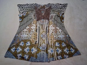 HTF Dressbarn Womens Boho Paisley Print Tunic Top With Beaded Neckline 3X - Picture 1 of 7