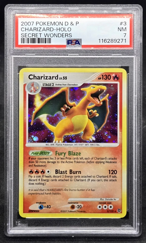 PSA 7 Charizard Holo 3/132 Secret Wonders 2007 - Pokémon TCG - Image 1 of 2