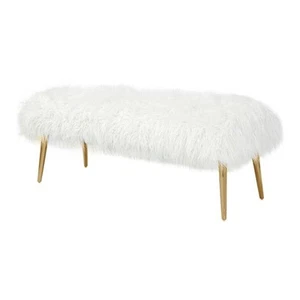 Pangea Home Lammy 17" Modern Metal & Faux Fur Bench in White/Gold - Picture 1 of 1