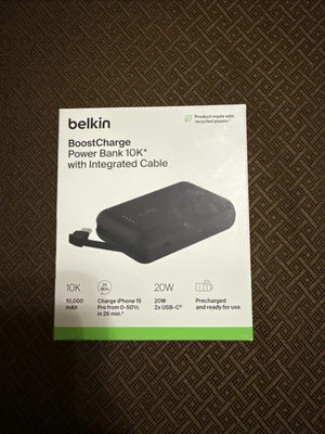 NUEVO Banco de alimentación Belkin BoostCharge negro 10K con cable USB-C integrado BPB021 Foto 1 de 4