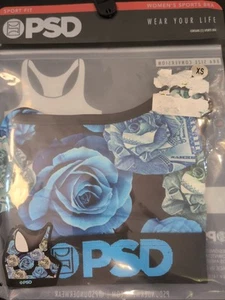 PSD Womens Benji Roses Sports Bra Size X-Small NEW W TAG Blues Black Microfiber - Picture 1 of 5