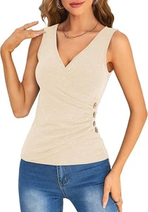 SweatyRocks Women's XL Wrap Ruched Tank Tops V-Neck Solid Button Slim Fit - Picture 1 of 5