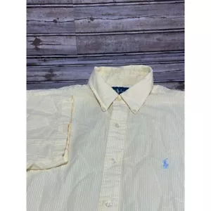 Ralph Lauren uomo Seersucker manica corta con bottoni giallo bianco taglia large - Foto 1 di 6