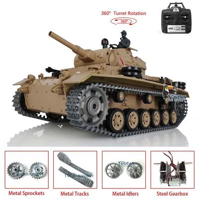 Henglong 1/16 7.0 Upgraded Metal German Panzer III H RC Tank 3849 360°Turret BB - Image 1 of 4