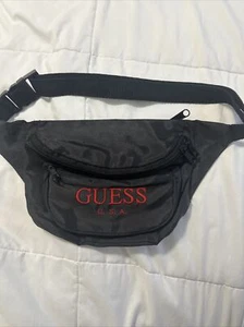 Rare Vintage 80s GUESS USA Fanny or Crossbody Bag HTF Black With red Fannypack - Picture 1 of 3