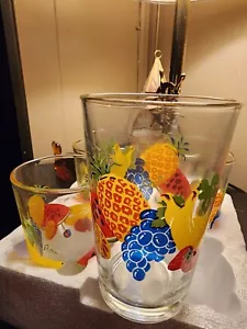 4 Vintage Retro Firna Glass Tumblers JUICE TROPICAL FRUIT VIVID COLORS NEW - Picture 1 of 8