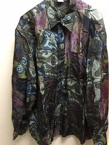 Camisa Naked Silk 100% Seda LS Verde Borgoña Azul Botón Frontal Talla M ¡De colección! - Imagen 1 de 3