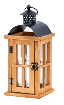 Laterne H29cm Braun Holz Metall Kerzenhalter Windlicht Gartendeko Holzlaterne - Bild 1 von 4