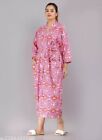 Cotton Robe Long Kimono Sleepwear Indian Pink Checks Print Night Suit Kimonos US