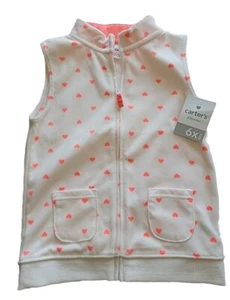 Carter's Fleece Vest- Girls 6x White Pink Hearts Valentines Brand New $24 - Picture 1 of 8