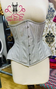 Heavy Duty Silver Double 24 Steel Boned Gliter Underbust Waist Trainer Corset US - Picture 1 of 6