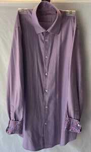 Camicia Robert Graham manica lunga con bottoni viola vestibilità classica uomo L 42x16,5 - Foto 1 di 5