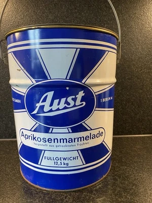 Alter Blecheimer,Helmut Aust GMBH, 1 Berlin 36, Eimer mit Deckel, Aprikosen,Deko - Bild 1 von 4