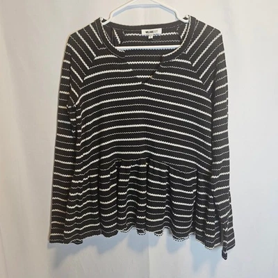 Top William Rast negro blanco a rayas manga larga peplum para mujer mediano Foto 1 de 4