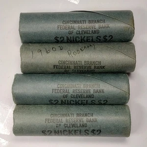 4 - 1960 D UNCIRCULATED JEFFERSON NICKEL ROLLS FEDERAL RESERVE BANK WRAPPED - Picture 1 of 3
