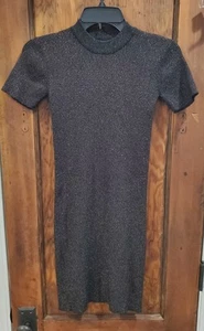 Zara Kids Girl Dress Black W/glitter Stretchy Straight 13-14 Short Sleeve Knit - Picture 1 of 6