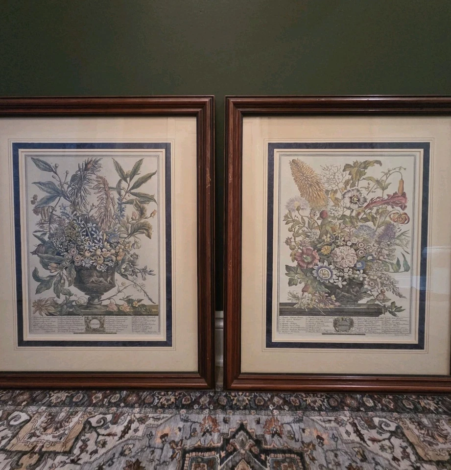 Robert Furber Estampado Vintage 12 Meses de Flores Enero y Agosto Lote de 2 Grandes Foto 1 de 4