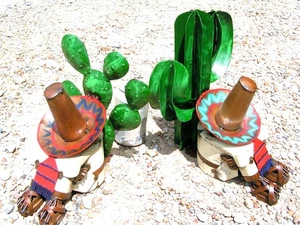 Metal Art Colorful Sombrero Siesta Cactus Man sculpture, Junk Iron Garden Art - Picture 1 of 4