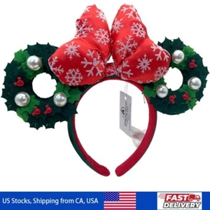 Disney's Parks Minnie Mouse Ears Christmas Holiday Wreath Red Bow Headband 2025 - Picture 1 of 7