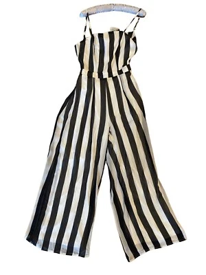 Mono de mujer Papaya M negro blanco a rayas cuello halter pierna ancha forrado fluido Foto 1 de 4