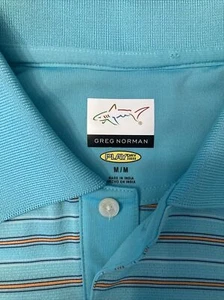 Greg Norman Golf Shirt M, Green w/ Orange Stripes. - Picture 1 of 4