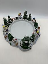 Party Light Ceramic Round Candle Holder Snowman Christmas Tray