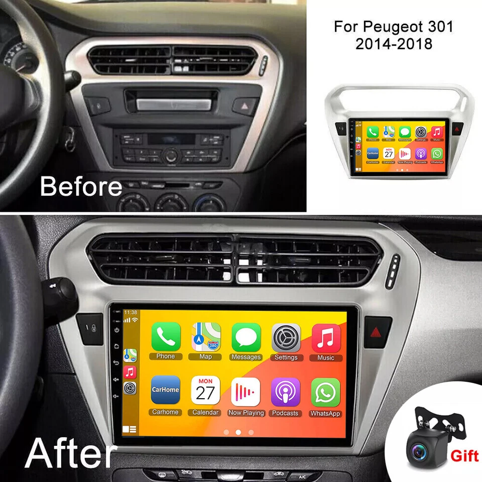 9" Para PEUGEOT 301 2014-2018 Android 13 Coche GPS Carplay Radio Estéreo WiFi BT SAT Foto 1 de 4