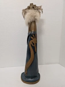 Kachina Hopi Kokopelli personaggio lastra ceramica arte lago piume pelliccia - Foto 1 di 8